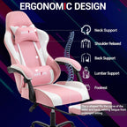 Gaming Chair with Footrest for Adults, PU Leather Video Game Chair with Massage Lumbar Support for Men Women, Ergonomic Computer Gamer Chair for Home Office, Height Adjustable, Pink