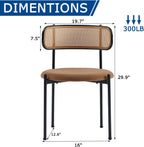 Brown Rattan Dining Chairs Set of 6, Mid-Century Modern Chair with Boucle, Kitchen Dining Room Chairs for Living Room with Metal Legs, Round Upholstered Sherpa