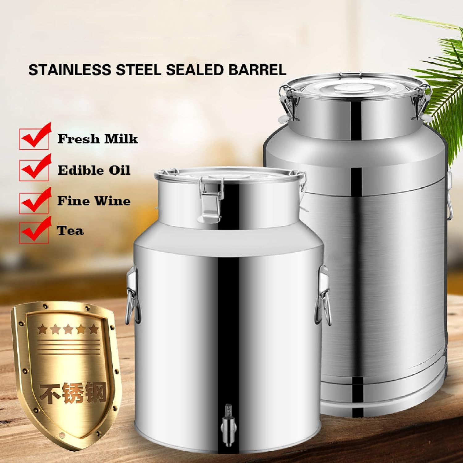 Airtight 20L Stainless Steel Milk Canfarm Storage Container with Sealed Lid & Spigot Dispenser for Milk Wine Oil Teadurable & Convenient Transport Solution,Siliver-28L