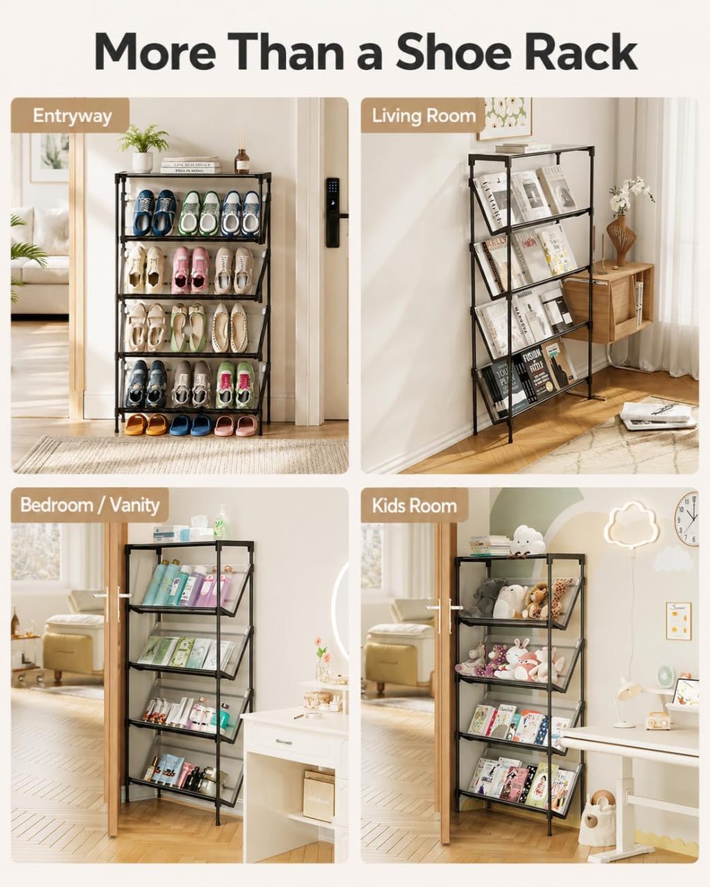Space-Saving Angled Shoe Rack, 5/6-Tier Slim Entryway Organizer (5-Layer)