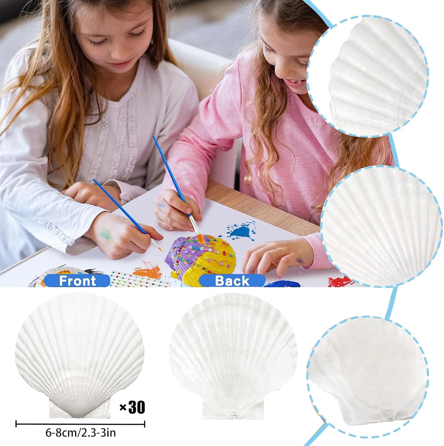 30PCS Natural Scallop Shells 2.3''-3'' White Sea Shells for DIY Craft Making, Hand Painting, Ocean Themed Party and Home Décor