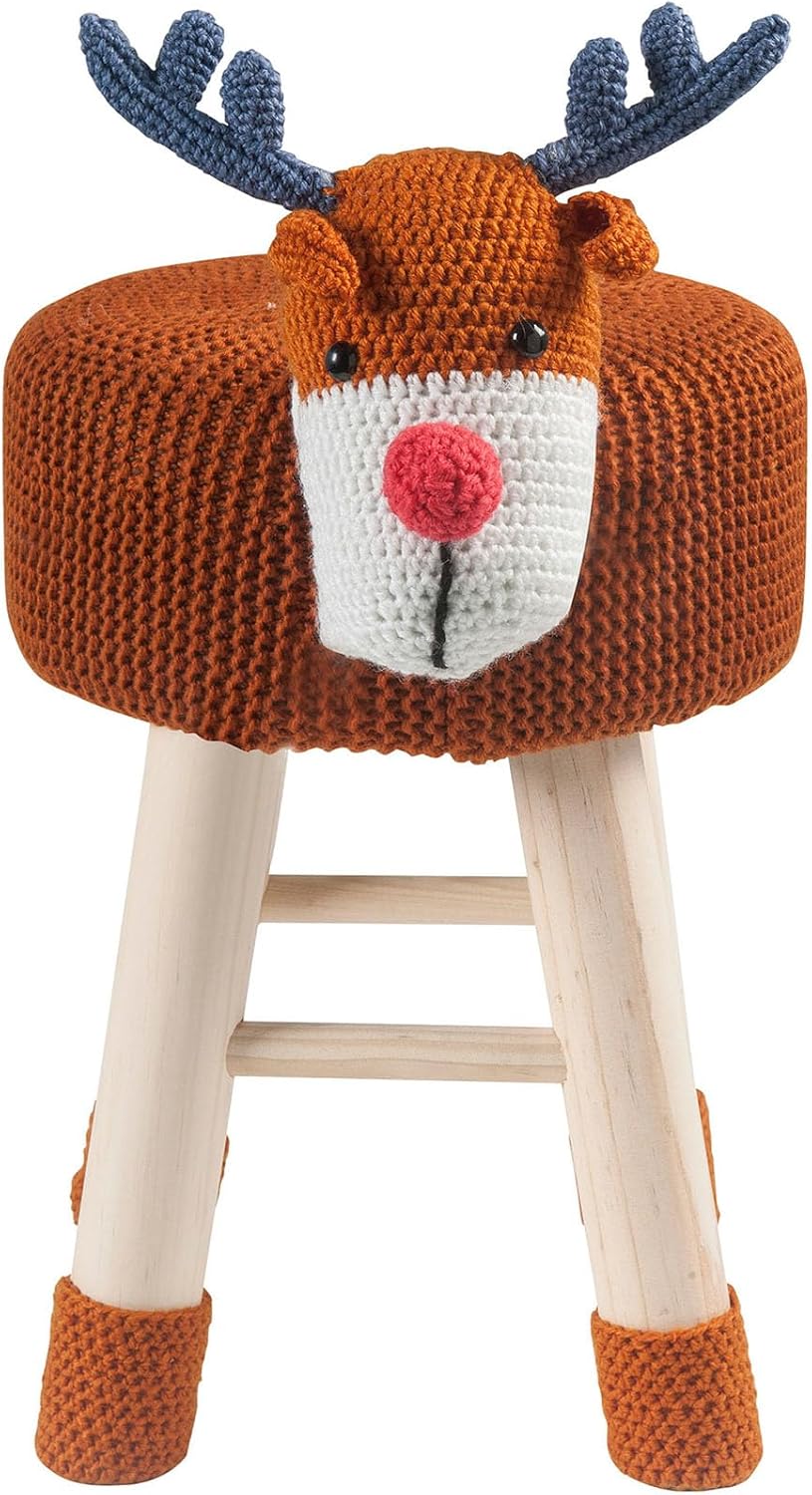 Deer Ottoman Stool, Upholstered Cute Deer Foot Stool with Wood Legs, Portable Small Seat for Playrooms Bedroom Living Rooms (Deer)