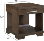 Benzara Duny Side End Table, 24 Inch Top, 1 Drawer with Handle, Espresso Brown