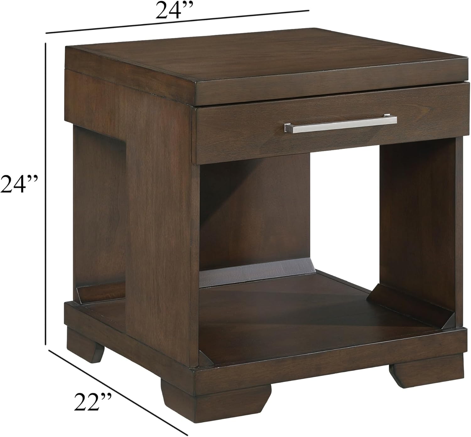 Benzara Duny Side End Table, 24 Inch Top, 1 Drawer with Handle, Espresso Brown