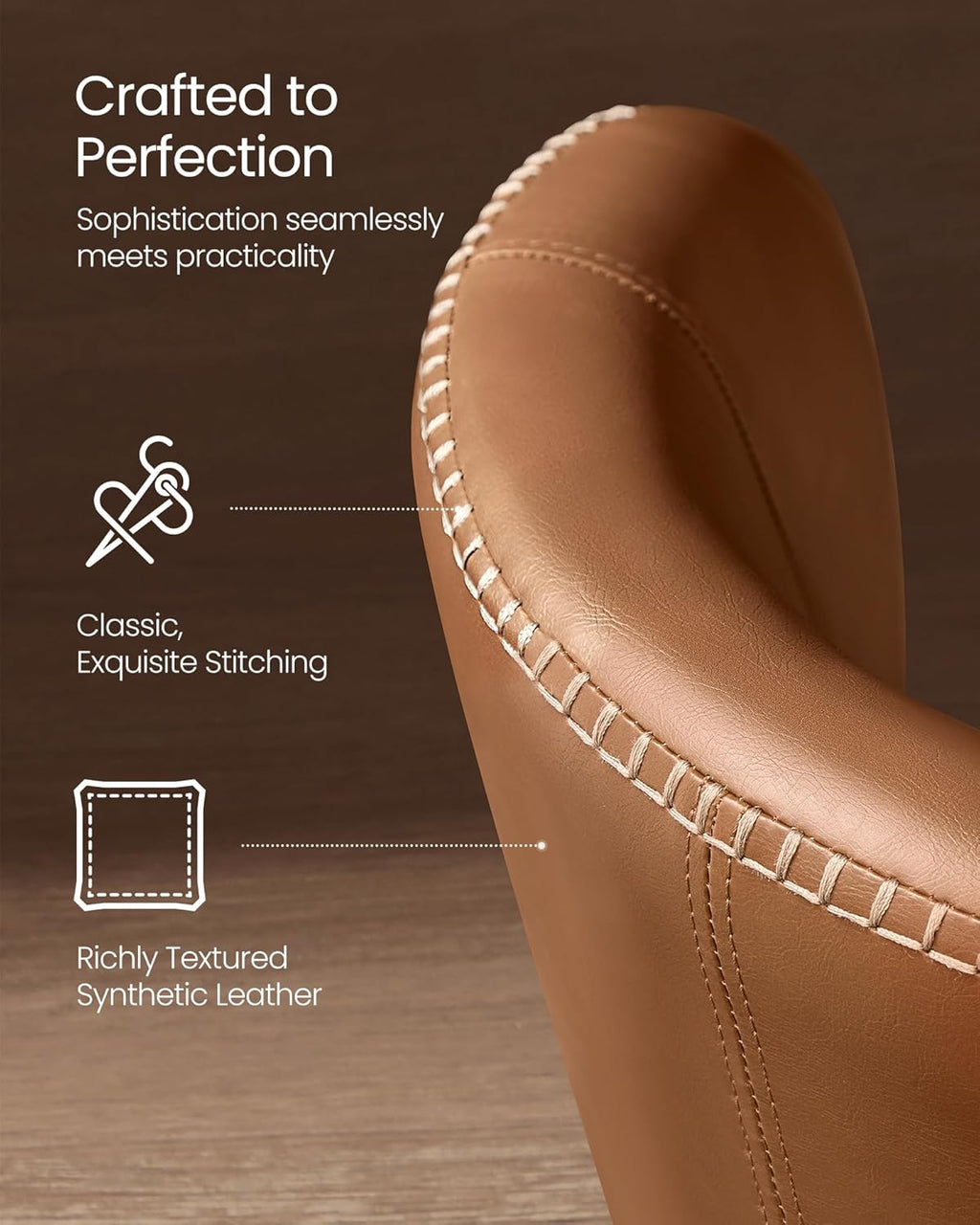 VASAGLE EKHO Collection - Dining Chairs Set of 2, Upholstered Kitchen Chairs, Comfortable Seat, Synthetic Leather with Stitching, Mid-Century Modern, Easy Assembly, Living Room Lounge, Caramel Brown
