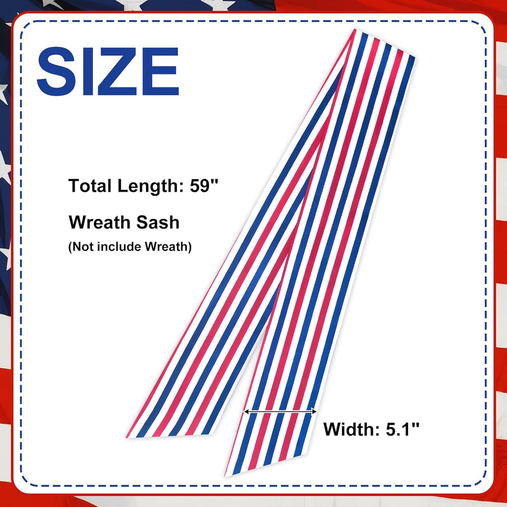 Wreath Sash for Front Door Boxwood Wreath Sash Accessories for Indoor Outdoor Decor, 5.1'' x 59''(Red White and Blue Stripe)