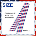 Wreath Sash for Front Door Boxwood Wreath Sash Accessories for Indoor Outdoor Decor, 5.1'' x 59''(Red White and Blue Stripe)