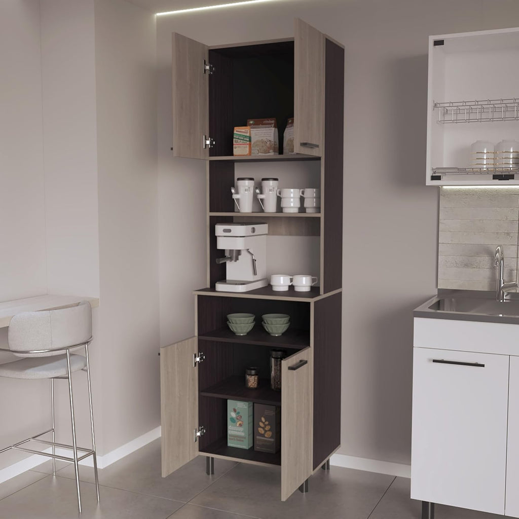 23.6" D*16.1" W*80.3" H Freestanding Kitchen Pantry with 3 Shelves, 2 Double Doors, Rectangular Wood Storage Cabinet, Farmhouse, for Living Room, Dining Room, Oak
