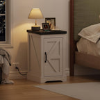 Farmhouse End Table with Charging Station & 2 USB-c Ports | Modern Bedside Table with 2 AC Outlets, Adjustable Shelf, Cable Management | Convenient Power End Table for Bedroom, Living Room