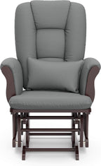Storkcraft Tuscany Glider and Ottoman with Lumbar Pillow, Espresso/Gray | GREENGUARD Gold Certified, Bonus Lumbar Cushion Included, Solid Wood Base, Smooth Motion, Award-Winning Nursery Rocking Chair