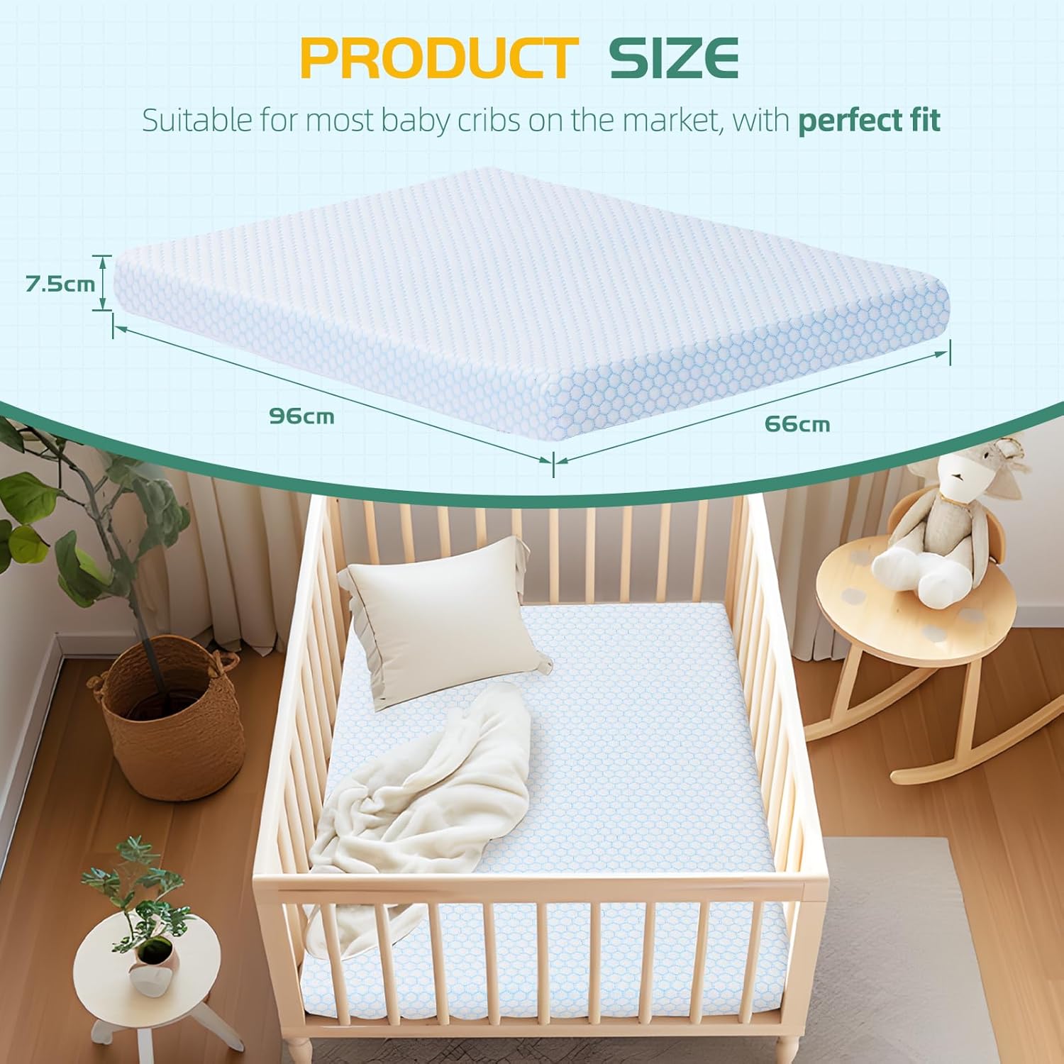 Pack and Play Mattress,Dual Sided Memory Foam Pack N Play Mattresses,Breathable with Non-Slip Bottom Removable Cover