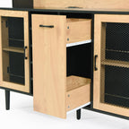 59" Freestanding Kitchen Sideboard, Buffet Sideboard with Wine Rack, Storage Doors and Electrical Outlets for Kitchen, Dining and Living Room, Black