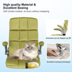 Comfy Green Office Chair with Flip up Arms for Women, Height Adjustable Fabric Swivel Rocking Chair, Velvet Office Desk Chairs Makeup Vanity Chair with Back and Wheels