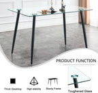 Baysitone 51 inch Glass Dining Table Set for 4, Dining Table & Chair Sets with Black Metal Legs for Kitchen, Modern Rectangle Tempered Glass Table Top&Transparent Plastic Dining Chair for Dining Room
