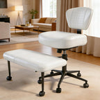 Ergonomic Cross Legged Office Chair with Wheels, Meditation Chair, Ultimate ADHD Desk Chair with Lumbar Support for Active Sitting, Modern Criss Cross Kneeling Chair for Home & Office PU&White
