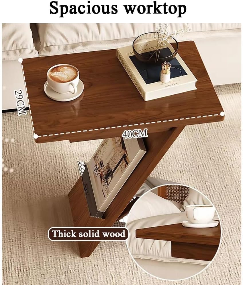 Solid Wood Sofa Side Table, Creative Bedroom Bedside Table Vintage Living Room Accent End Tables TV Tray Tabletop, Narrow Couch Side Tables for Small Space(Black,Steel Legs)