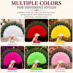 Peacock Feather Fan, Fluffy Feather Folding Hand Fan for 1920s Flapper Costume, Roaring 20s Party, Wedding Decor, Tea Party, Stage Dance (Yellow)
