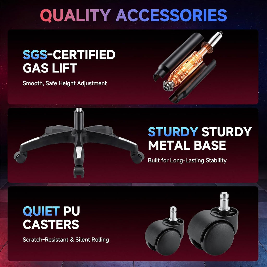 RGB LED Gaming Chair with Speakers & Footrest - Ergonomic High Back Racing Style Video Game Chair, Reclining Computer Desk Chair with Massage Lumbar Support & Headrest, 350lbs Heavy Duty