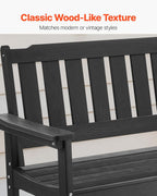 VEVOR Outdoor Bench, 50.5 inch, 800 lbs Weight Capacity for 2-3 Persons, Weatherproof Plastic Frame with Backrest and Wide Armrests, Outside Bench for Patio, Garden, Park, Yard, Front Porch, Black
