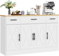 Shintenchi Buffet Cabinet with Storage,53.4" Large Kitchen Storage Cabinet with 3 Drawers and 4 Doors,Wood Farmhouse Buffet Sideboard with Adjustable Shelf for Kitchen Living Room, White