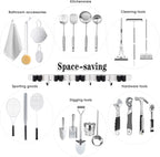 AceMining 5 Racks and 4 Hooks Mop and Broom Holder Wall Mount, Broom Organizer Storage Tool Racks Stainless Steel Heavy Duty Hooks Self Adhesive Solid Non-slip for Home Kitchen Garden Laundry Garage