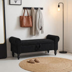 Storage Bedroom Bench for End of Bed, Storage Ottoman with Rolled Arms for Bedroom, Living Room, Entryway (Black)