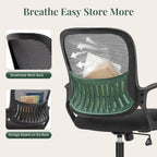 Home Office Desk Chair, Ergonomic Mid-Back Mesh Computer Task Chair with Comfortable Lumbar Support, Height Adjustable Swivel with Fixed Armrest for Adults, Student, Black