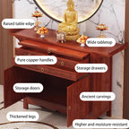 Large-Capacity Prayer Cabinet, Altar Table with Drawers, Solid Thickened Bamboo Board with Retro and Elegant Chinese carvings, Suitable for Entrance, Living Room, Bedroom 68cm