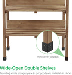 Topeakmart Potting Bench Table w/Metal Tabletop for Garden, Fir Wood Workstation w/3 Tier Shelves, Outdoor Work Bench w/Hook Brown