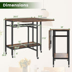 Giantex Folding Dining Table with 5 Wheels, Extendable Bar Tables with Wine Rack and Storage Shelf, Heavy-Duty Metal Frame, Space-Saving Kitchen Table for Small Spaces, Living Room, Apartment, Office