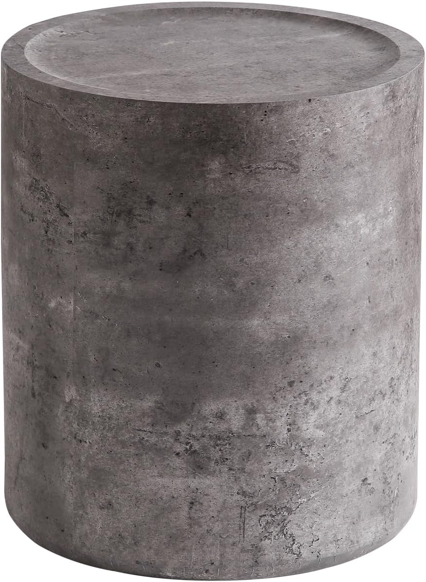 Round End Table with Mars Pattern for Living Room, Modern Drum Circle Side Table for Small Space, Nightstand Sofa Table for Bedroom, No Need Assembly, Stone Grey