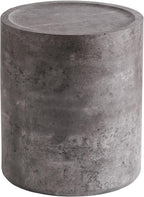 Round End Table with Mars Pattern for Living Room, Modern Drum Circle Side Table for Small Space, Nightstand Sofa Table for Bedroom, No Need Assembly, Stone Grey