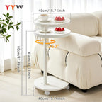 YYW C Shaped End Table Adjustable Height, 360°Swivel TV Tray Table for Small Spaces White