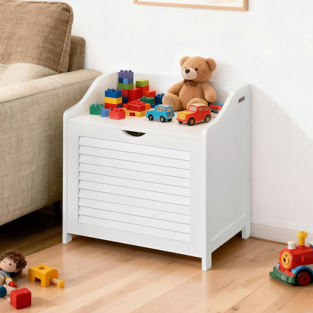 SoBuy Small Storage Bench with Laundry Hamper – Multi-Functional Bench with Removable Bag and Lid – Hidden Toy Chest, Blanket Storage Organizer for Bathroom, Bedroom, or Entryway – White, FSR40-W