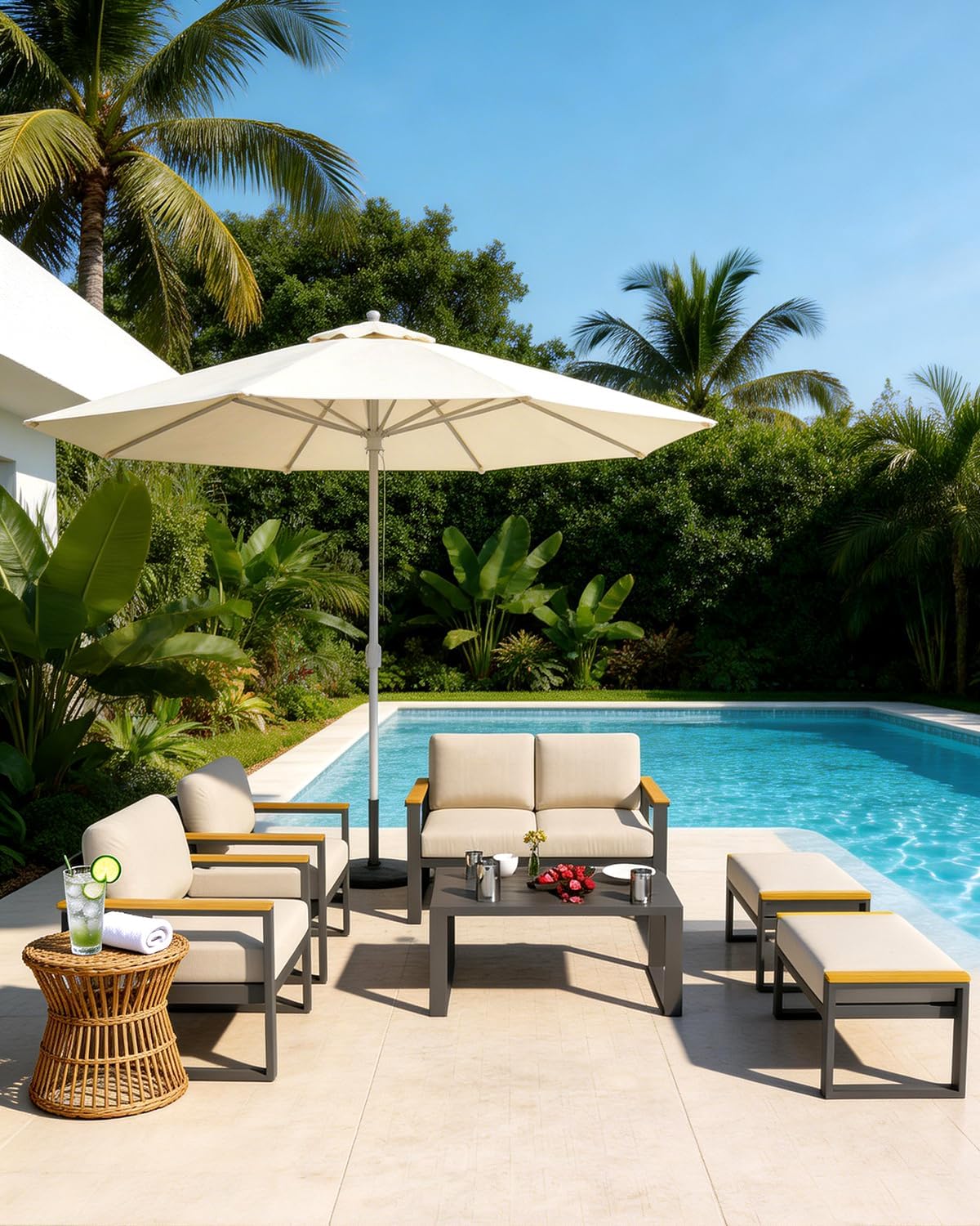 All-Weather Rust-Resistant Aluminum Patio Armchairs Set of 2 – Upgraded Cushions – Sturdy Metal Outdoor Seating for Balcony, Garden, Deck, Backyard – Beige