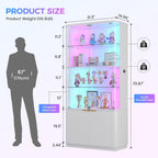 71" Tall RGB Display Cabinet with Glass Door, 6-Tier Rounded Curio Cabinet with Adjustable Shelves for Collectibles, Locking Trophy Display Case with LED Lights for Figures/Helmet/Football, White