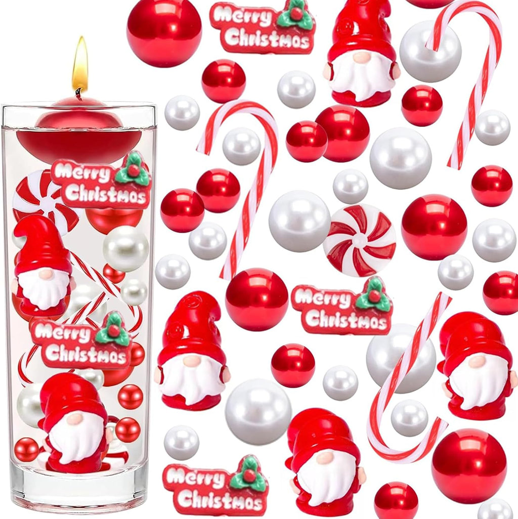 139Pcs Christmas Vase Filler, White and Red Candy Cane Decor, ClassicGreen Set Christmas Floating Vase Fillers for Home Table Centerpieces Decorations (Classic White Red Set)