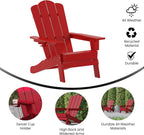 Taylor & Logan Nellis Adirondack Chair with Cup Holder, Weather Resistant HDPE Adirondack Chair in Red