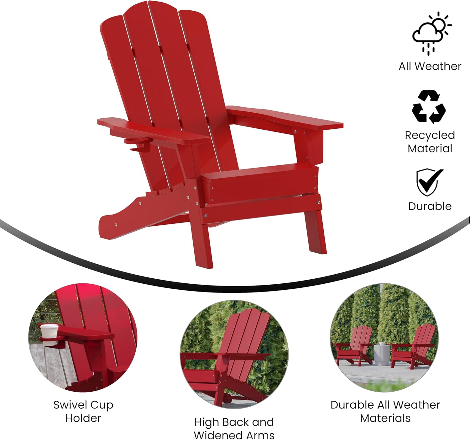 Taylor & Logan Nellis Adirondack Chair with Cup Holder, Weather Resistant HDPE Adirondack Chair in Red