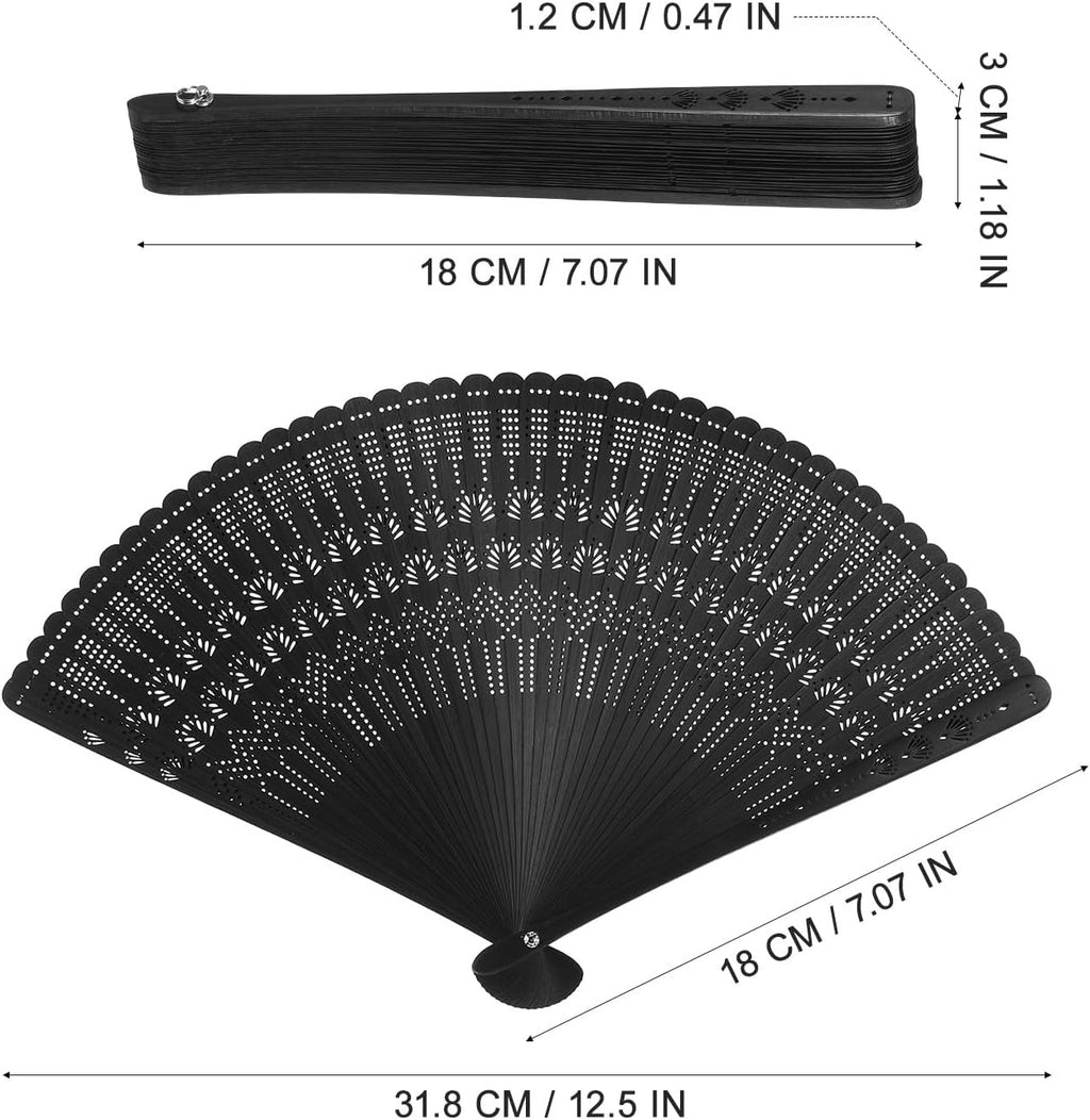 NUOBESTY Bamboo Folding Fan 12.5 Inch Vintage Hand Held Fan for Women Portable Foldable Hand for Summer Weddings Parties and Home Decoration (Black)