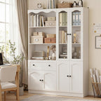 Cyclysio 2-Piece Pantry Cabinet Set, 80" Tall Kitchen Pantry Storage Cabinets with Glass Doors, Open Shelves and Drawer, White Pantry Hutch Set with Adjustable Shelf, 3.15" Baseboard Cutout