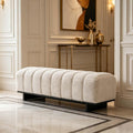 Channel Tufted Boucle Bench Firm Black Base Support Hallway Bedroom Living Room Functional Seating