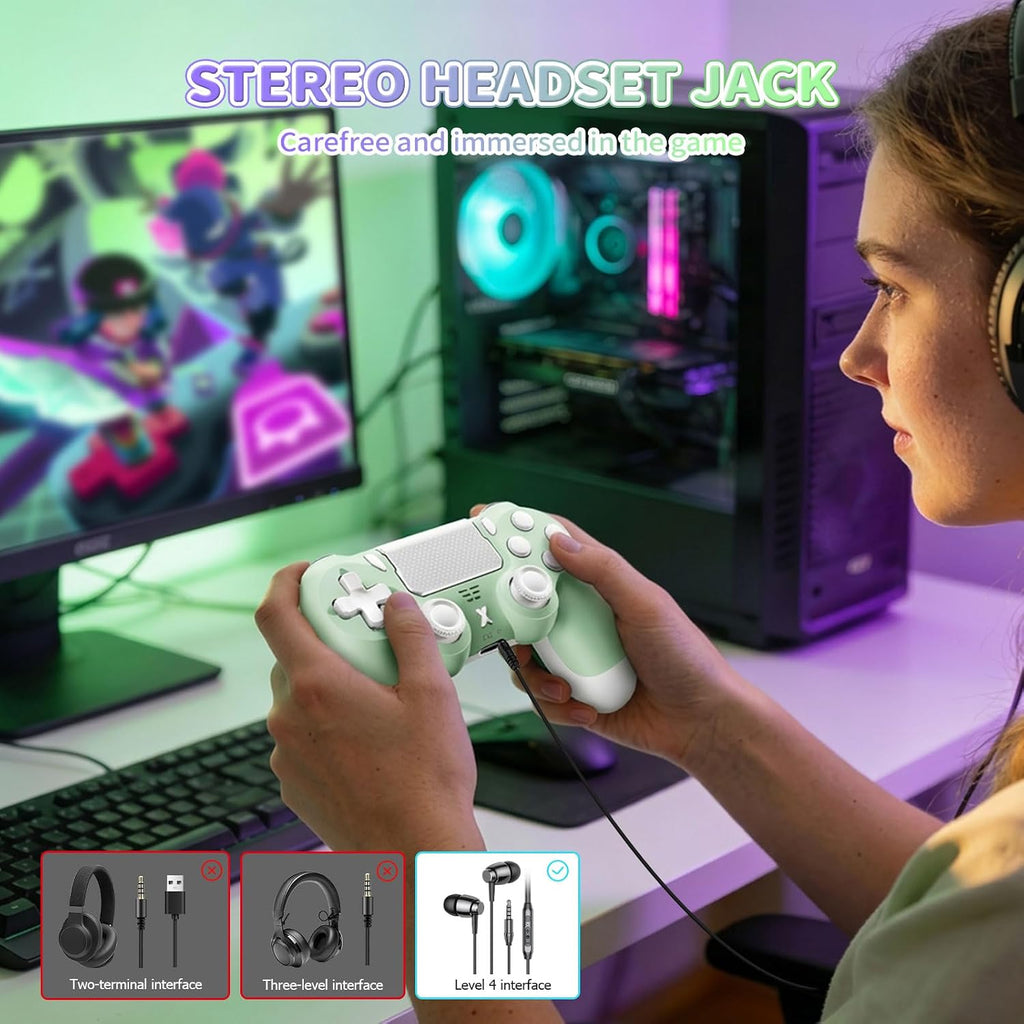 Puiseno Wireless Controller for PS-4, Dual Vibration Game Joystick/Motion Sensing/Touchpad/Speaker/3.5mm Audio Jack Headphone, Upgraded Six-Axis Sensor, Compatible with PS4/Slim/Pro Console/PC (green+purple)
