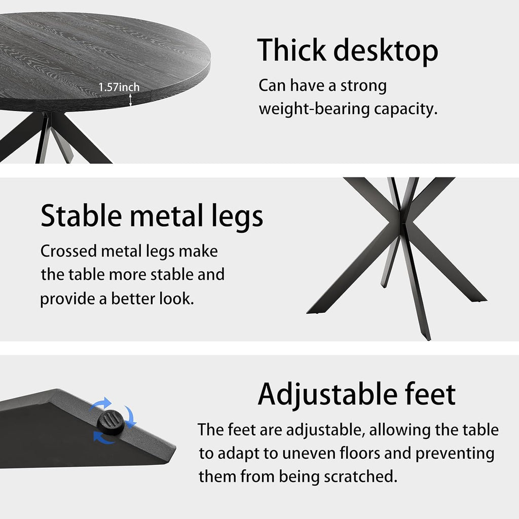 Zerifevni 45.3" Round Dining Table Set for 4, Wooden Round Dining Table with Chairs for 4-6 Person, w/Metal Legs, Coffee Table for Kitchen Dining Room, Living Room, Office