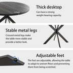 Zerifevni 45.3" Round Dining Table Set for 4, Wooden Round Dining Table with Chairs for 4-6 Person, w/Metal Legs, Coffee Table for Kitchen Dining Room, Living Room, Office