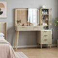 44'' Fluted Makeup Vanity Desk with 36" LED Mirror & Charging Station