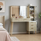 44'' Fluted Makeup Vanity Desk with 36" LED Mirror & Charging Station