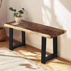 Rustic Live Edge Solid Wood Bench 32" x 14" x 17" Height Handmade Farmhouse Entryway Bench Living Room Dining Room Bedroom Hallway Office Vintage Dark Brown Acacia Accent Bench Seat