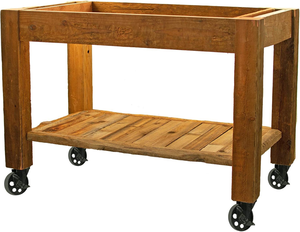 Potting Bench with Hardware Hooks & Towel Bar - Buffet Table Island Workbench Outdoor Patio Garden Furniture Wood Rolling Cart & Zinc Table-Top w/Black Iron Castors & Brakes (5in Black Caster)