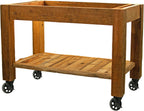 Potting Bench with Hardware Hooks & Towel Bar - Buffet Table Island Workbench Outdoor Patio Garden Furniture Wood Rolling Cart & Zinc Table-Top w/Black Iron Castors & Brakes (5in Black Caster)